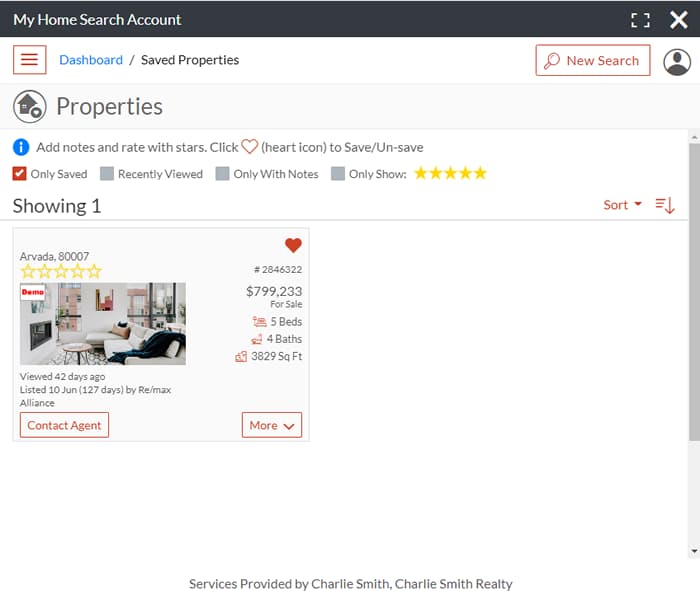 Saved and viewed properties shown the real estate portal
