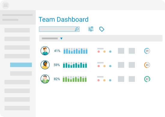Team Leader dashboard showing activity and performamce of real estate agents.