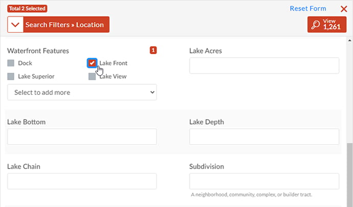 Quality MLS search form with all the local fields and criteria.