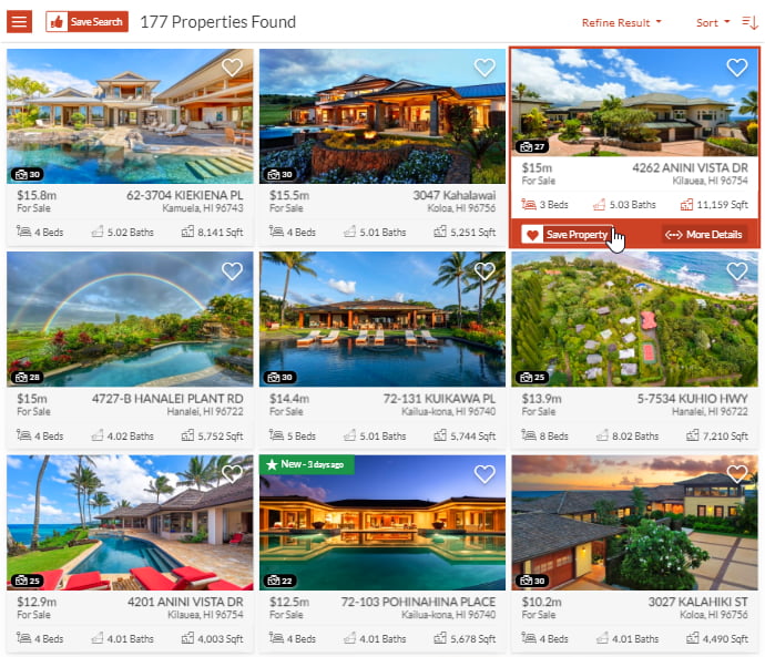 Grid or Gallery display of MLS properties on a real estate web page.